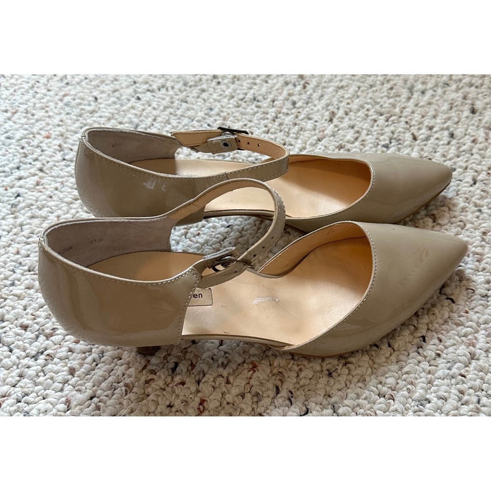 Paul Green Taupe Patent Leather Pointed Toe Mary Jane Kitten Heels Shoes 6.5